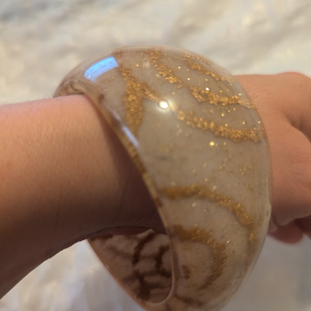 Amazing cream and gold sparkles wide bangle bracelet